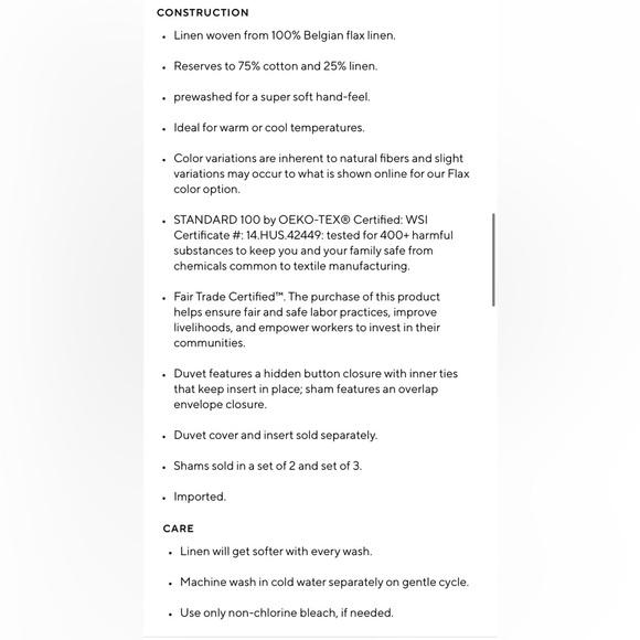 POTTERY BARN BELGIAN FLAX LINEN CONTRAST FLANGE KING DUVET - Picture 8 of 9